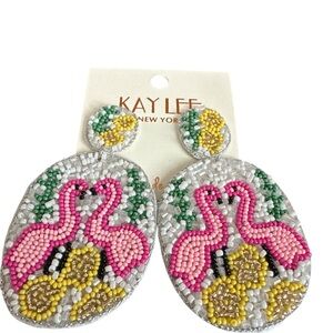 Pink and Yellow Beaded Flamingo Earrings